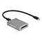 Grauer Delock CFexpress Typ B Kartenleser mit USB-C Kabel vor weißem Hintergrund.