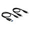 Zwei schwarze USB-Kabel mit verschiedenen Anschlüssen, vor weißem Hintergrund.