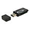 Schwarzer Delock USB-Stick mit abgenommenem Deckel vor weißem Hintergrund.