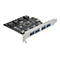 Schwarze PCIe USB 3.0 Erweiterungskarte mit vier blauen USB-Anschlüssen auf einer silbernen Metallblende.