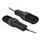 Zwei schwarze Delock Mikrofone mit Kabel vor weißem Hintergrund.