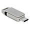 Silberner USB-C-Stick der Marke Delock mit 16 GB Speicherkapazität und Öse vor weißem Hintergrund.