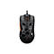 Schwarze Gaming-Maus mit skelettiertem Gehäuse und orangefarbenen Akzenten auf weißem Hintergrund.