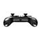 Schwarzer Wireless-Controller für Videospiele in der Vorderansicht auf weißem Hintergrund.