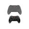 Zwei schwarze Gaming-Controller mit rotem Deltaco-Logo, einer hellgrau schattiert, einer in kräftigem Schwarz.
