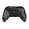 Rückseite eines schwarzen Wireless-Controllers mit Produktinformationen und Zertifizierungszeichen.