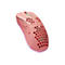 Hellrosa Gaming-Maus mit Wabenmuster und LED-Beleuchtung.