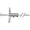Metal depth gauge with scale, screw, and wing pattern.
