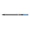 Eleganter, dunkelgrauer Eingabestift mit blauen Akzenten und kleinem Logo auf weißem Hintergrund.