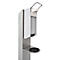 Desinfectiedispenser, met bedieningshendel &amp; lekbak, tot 1000 ml, incl. lege fles, roestvrij staal, B 350 D 350 x H 1220 mm