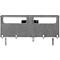 Gray desk divider with cutouts and brackets. The fabric feels soft, attached to metal bars.