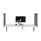 Workplace with desk, monitor and soundproof panels in light gray against a white background.