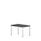 Gray table with silver legs against a white background.
