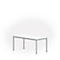 White table with silver legs, in front of a white background.