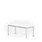 White table with silver legs against a white background.