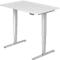 White, height-adjustable desk on a white background. Controls on the tabletop.