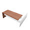 Desk with brown wooden top, white base and a black line.