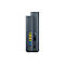 Rückseite eines dunkelgrauen Routers mit diversen Anschlüssen, darunter gelbe und blaue Ethernet-Ports.