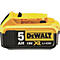 Batterie jaune et noire avec l'inscription "5 Ah 18V XR Li-Ion" et le logo DeWalt.