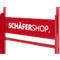 Cadre métallique rouge avec l'inscription SCHÄFERSHOP en lettres blanches.