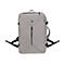 Grauer Rucksack, rechteckige Form. Schwarze Gurte, ReiÃŸverschluss und Tragegriff. Logo auf der Vorderseite.