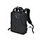 Schwarzer Laptop-Rucksack mit Griff, Schultergurten und ReiÃŸverschlÃ¼ssen. Neutraler Hintergrund.
