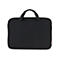 Schwarze Laptoptasche mit Tragegriff. Reißverschluss an der Seite, Logo am unteren Rand.