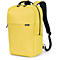 Gelber Rucksack mit schwarzen Trägern und Reißverschlüssen, Marke Dicota.