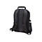 Vue arrière d'un sac à dos noir avec panneau dorsal rembourré et bretelles réglables.