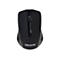 Souris noire sans fil avec molette de défilement et logo. Sur fond blanc.