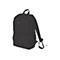 Schwarzer Rucksack vor weißem Hintergrund. Mit Reißverschlüssen, Schultergurten und dem Logo 'DICOTA'.