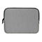 Housse d'ordinateur portable grise avec fermeture éclair noire et logo.