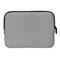 Housse d'ordinateur portable grise avec fermeture éclair noire et cadre noir sur fond blanc.