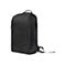 Schwarzer Rucksack mit einer geraden Form. Er hat eine kleine Tasche, einen Tragegriff und Träger. Freigestellt vor weißem Hintergrund.