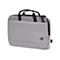 Hellgraue Laptoptasche mit Tragegriffen und abnehmbarem Schultergurt. Auf der Vorderseite eine aufgesetzte Tasche.
