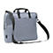 Hellgraue Laptoptasche mit Tragegriff und schwarzem Schultergurt. Auf der Vorderseite eine kleine Tasche.