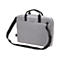 Graue Laptoptasche mit schwarzem Schulterriemen und Griffen. Auf der Tasche befindet sich ein Logo.