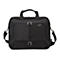 Schwarze Laptoptasche, vorne Reißverschluss, mit Griffen und Schultergurt.