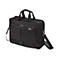 Schwarze Laptoptasche mit Tragegriff, Schultergurt und Reißverschlüssen.