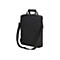 Schwarze Laptoptasche mit Tragegriff und Schultergurt. Auf weißem Hintergrund.