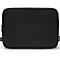 Schwarze Laptoptasche mit Reißverschluss und Logo. Texturierte Oberfläche. Label mit Firmenlogo DICOTA.