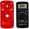 Ein schwarzes Multimeter mit roter Schutzhülle, Anzeige 0000.0. Auf dem Display stehen Funktionen wie Volt, Ampere, Ohm und Temperatur.