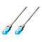 Deux câbles réseau blancs avec des connecteurs bleus, sur fond blanc.