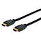 Ein schwarzes HDMI-Kabel mit Steckern an beiden Enden, vor weißem Hintergrund.