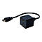 Schwarzer HDMI-Splitter mit zwei Anschlüssen und einem Kabel.