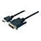 Un câble DVI vers HDMI noir. Un connecteur DVI d'un côté et un connecteur HDMI de l'autre.