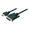 Un câble HDMI vers DVI noir sur fond blanc. Le connecteur DVI est équipé de vis pour le fixer.