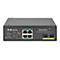 Industrieller Gigabit PoE Switch, schwarz mit AnschlÃ¼ssen. Aufschrift: INDUSTRIAL Gigabit Switch. PoE+.