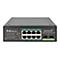 Ein schwarzer PoE Switch mit Ports, Beschriftung und LED-Anzeigen. Aufschrift: Industrial Gigabit Switch.