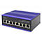 Industrieller Ethernet-Switch, schwarz-blau, mit acht Ports.